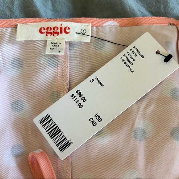 EGGIE X UO Puff Sleeve Button Front Fitted Babydoll Dress Size S Peach Dot NWT - Picture 10 of 13